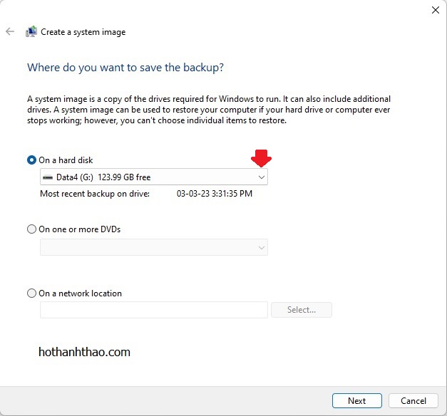 chon noi luu ban sao he thong